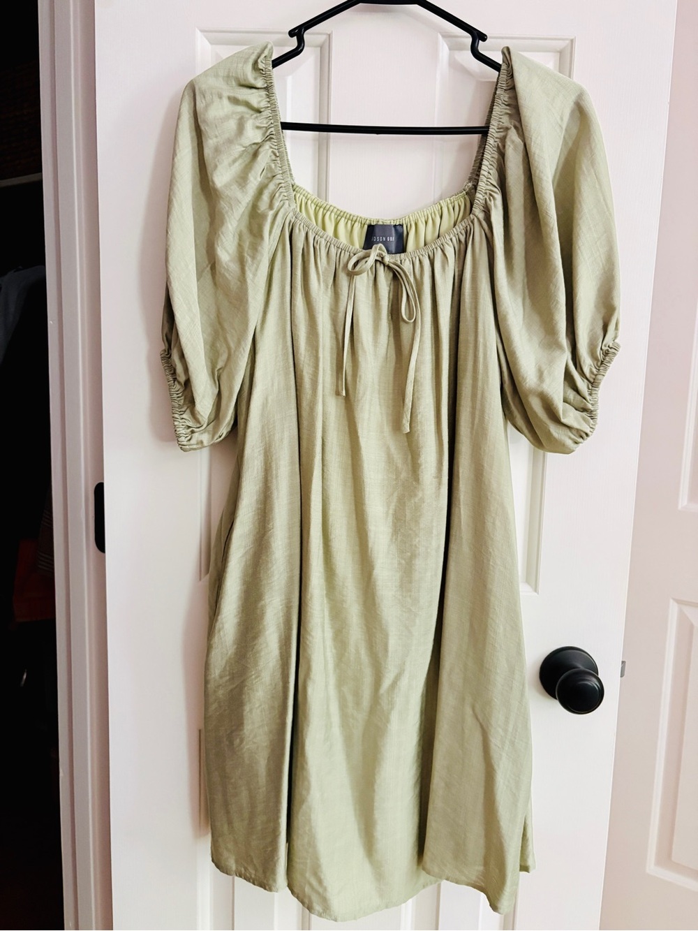 Like NEW Shop Impressions Women’s Light Sage Peasant Dress with Bow Size M